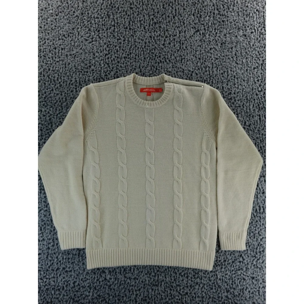 JACK THREADS Cream Cable Knit Crewneck Sweater Size Small‎ Zipper Detail