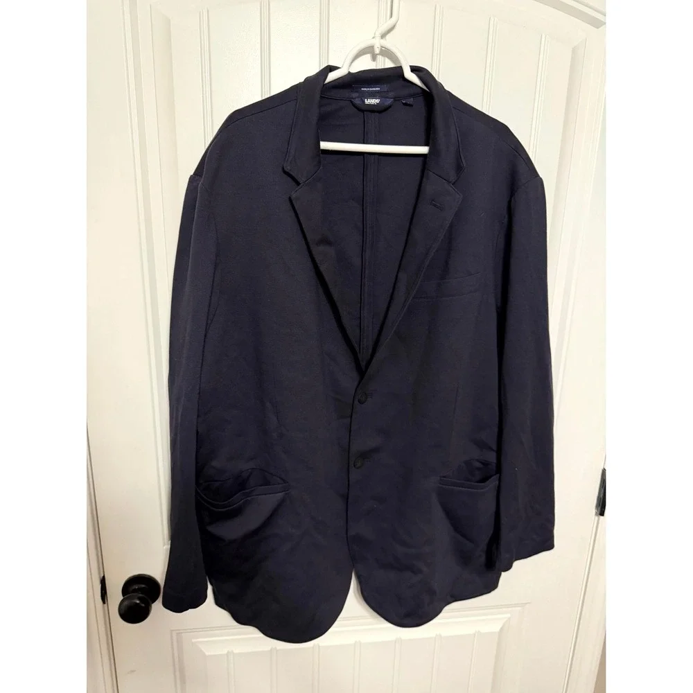 Lands' End Blazer Mens 2XL Navy Blue Knit Sport Coat 2-Button Patch Pockets