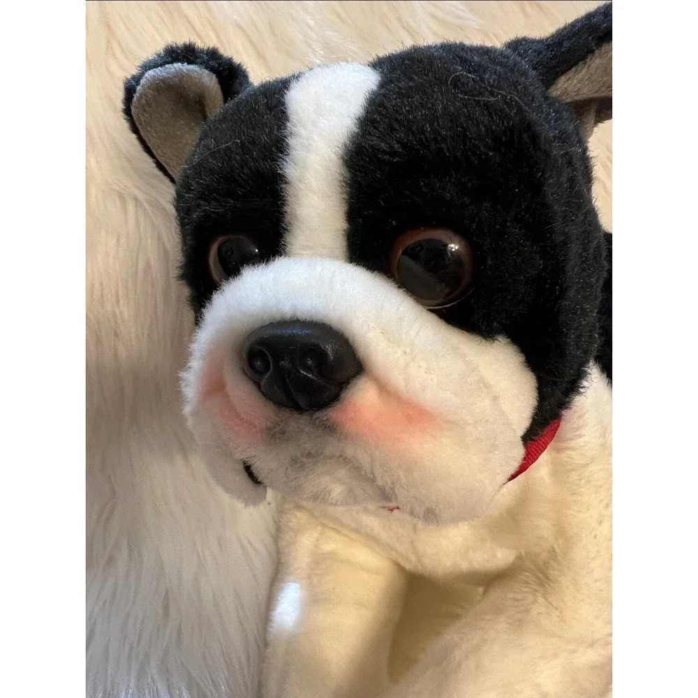 FAO Schwarz French Bulldog Plush Stuffed Animal Black White Red Collar 2018