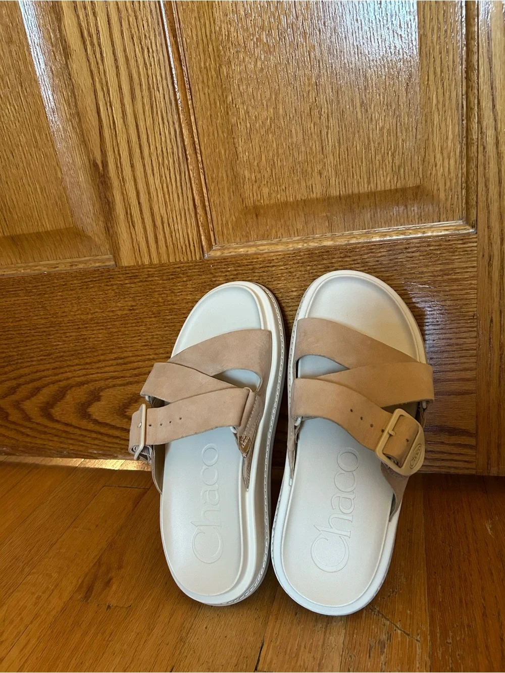 Chaco Tan Crossover Slide Sandals with Buckle