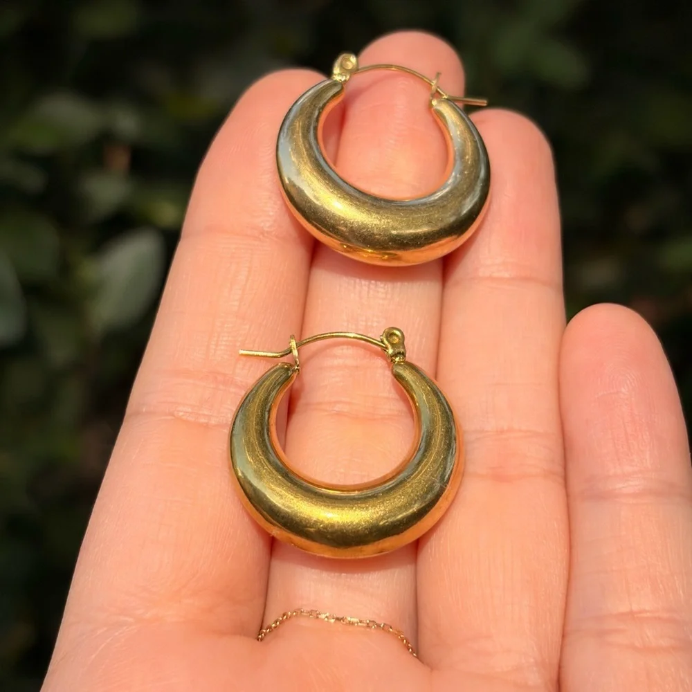 Gold Crescent Hoop Earrings - Stainless Steel