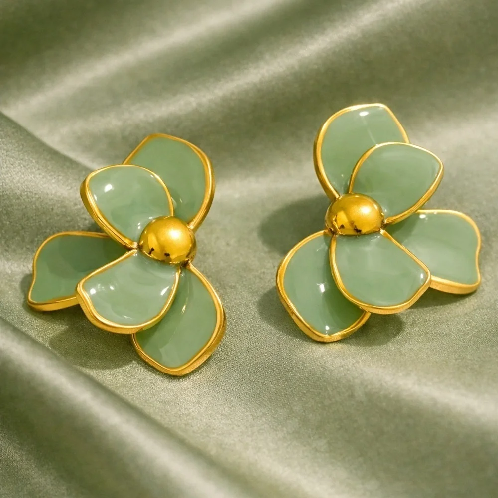 Sage Green Petal Floral Earrings