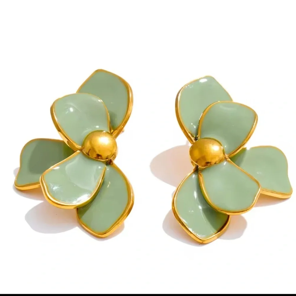 Sage Green Petal Floral Earrings