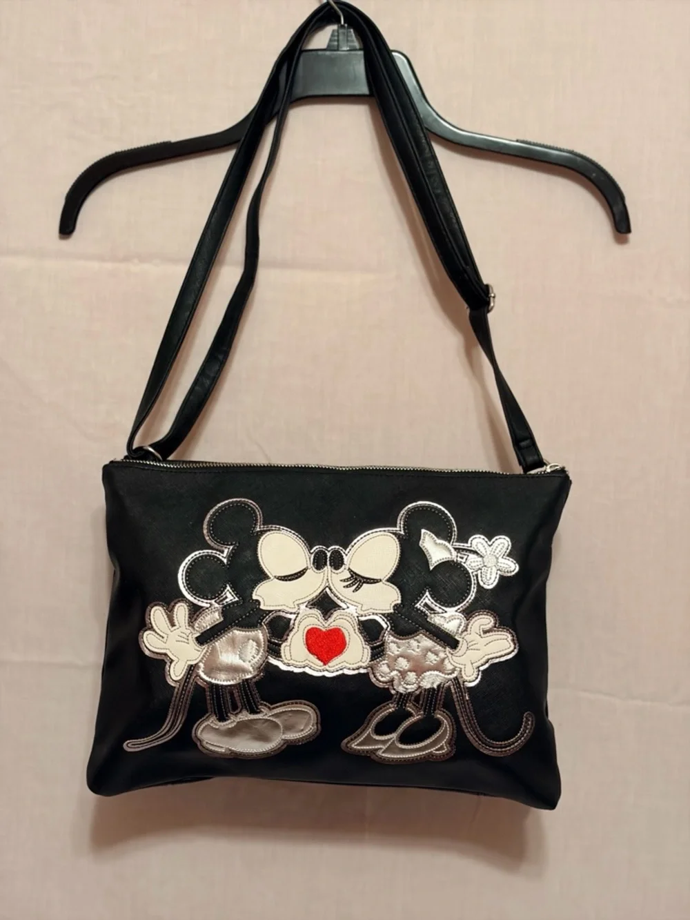 Black Mickey & Minnie Kiss Crossbody Bag - Disney Design