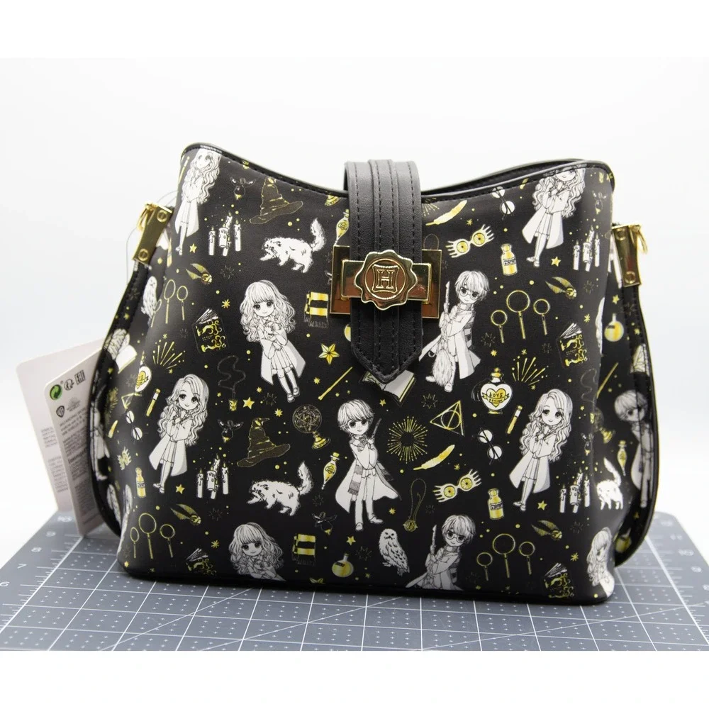 Loungefly Harry Potter Black and‎ Gold All Over Print Crossbody Purse