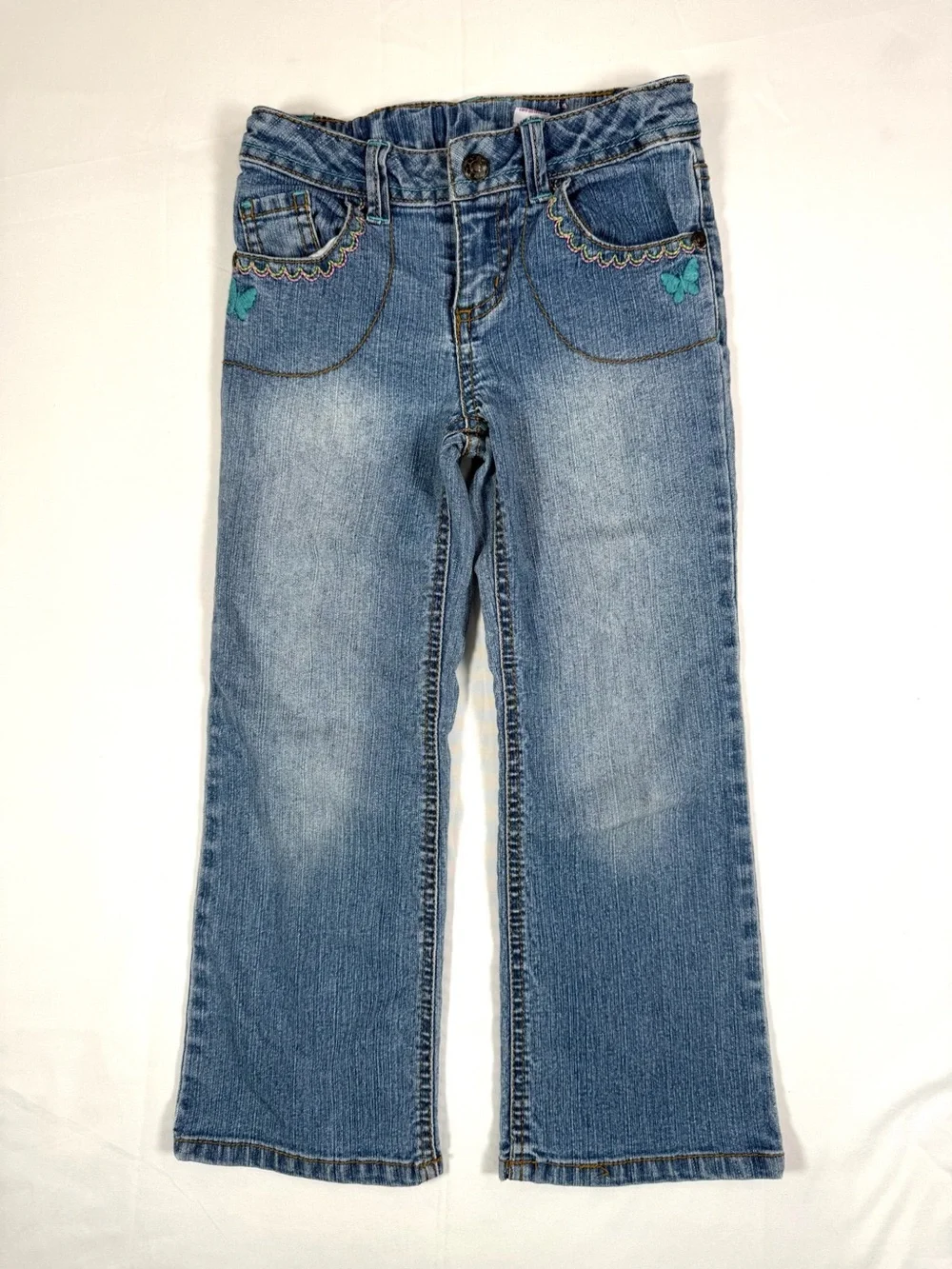 SONOMA Girls Embroidered Bootcut Jeans Size 5 Light Wash Stretch Denim Butterfly