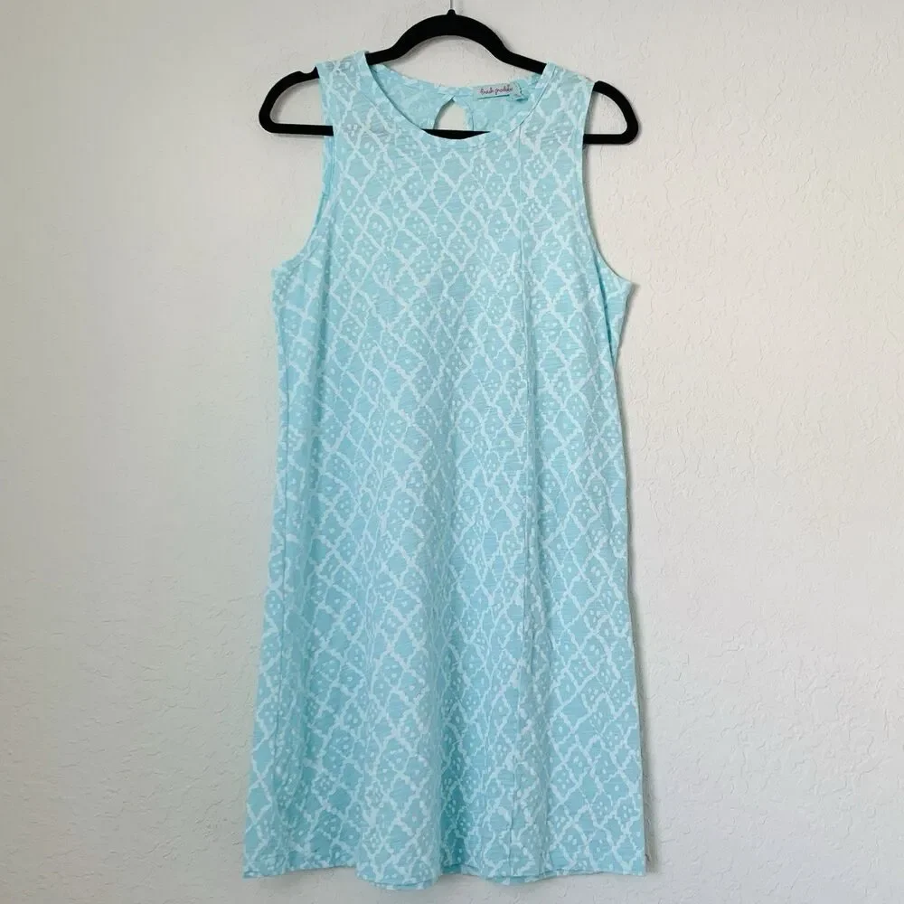 Fresh Produce Dress Women S Blue Aqua Sleeveless Beach Pool Vacation Cotton Midi