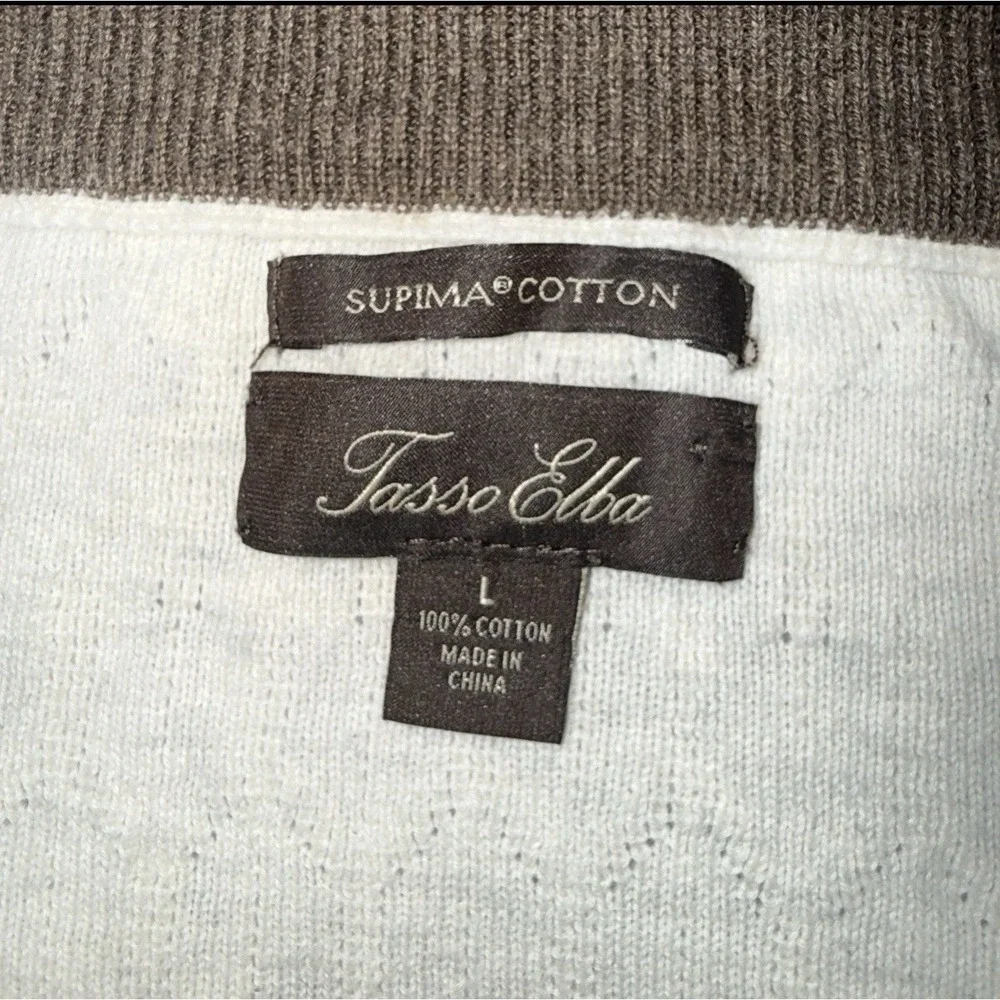 Men's Tasso Elba 1/4 Zip & Button 100% Supima Cotton Sweater Beige Size L