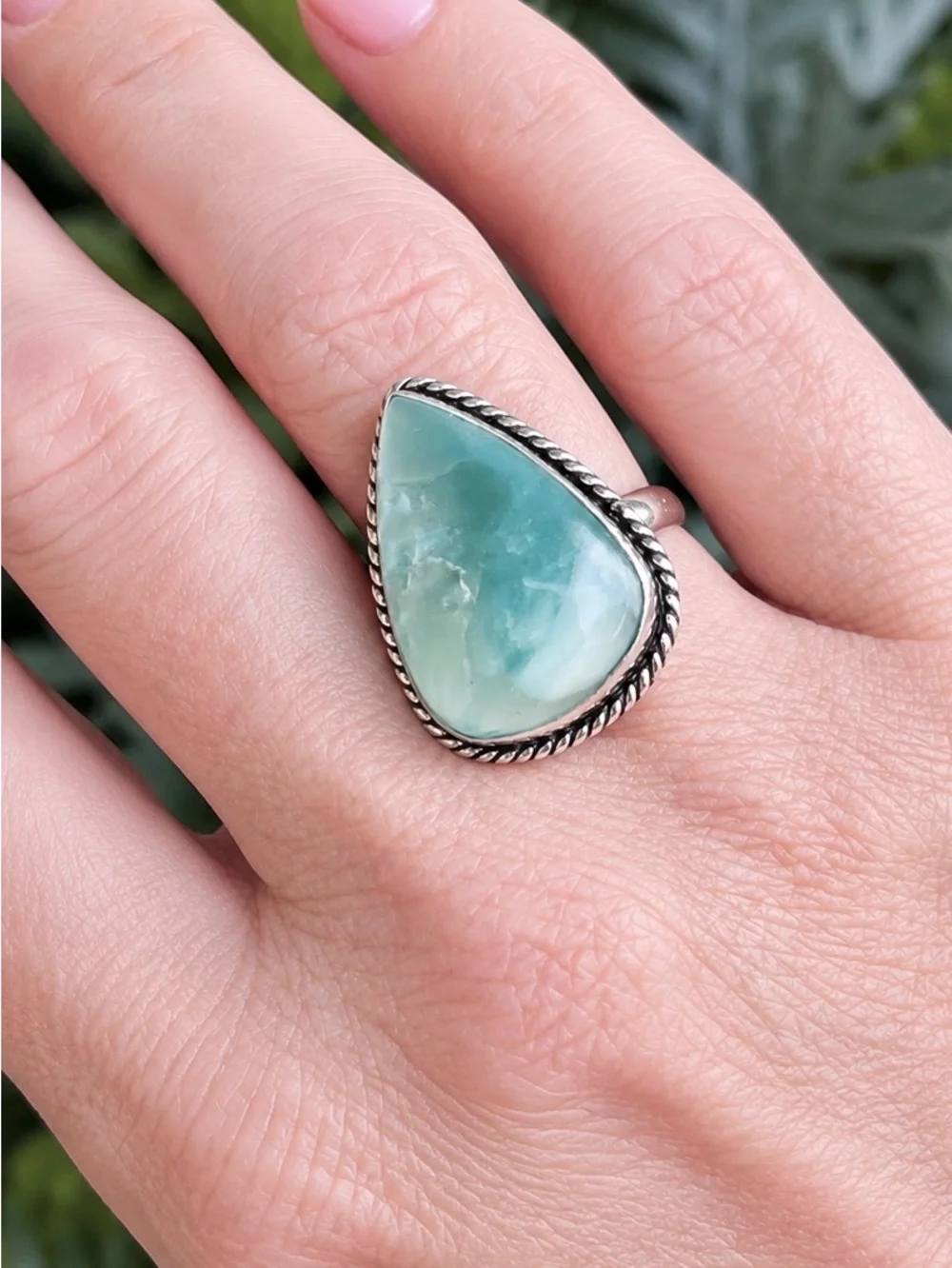 Artisan stamped larimar