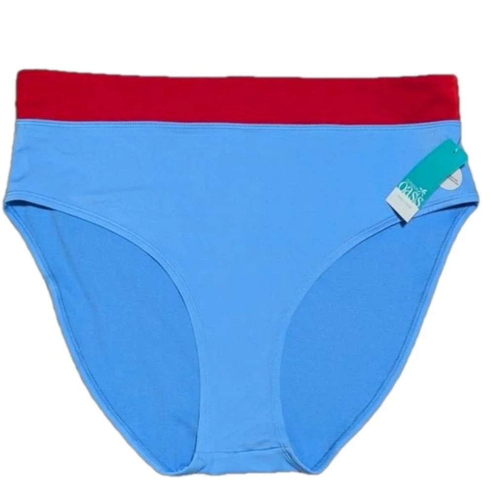 NWT Outdoor Oasis Bikini Swim Bottom High Rise XL XLarge‎ True Nautical Blue Red