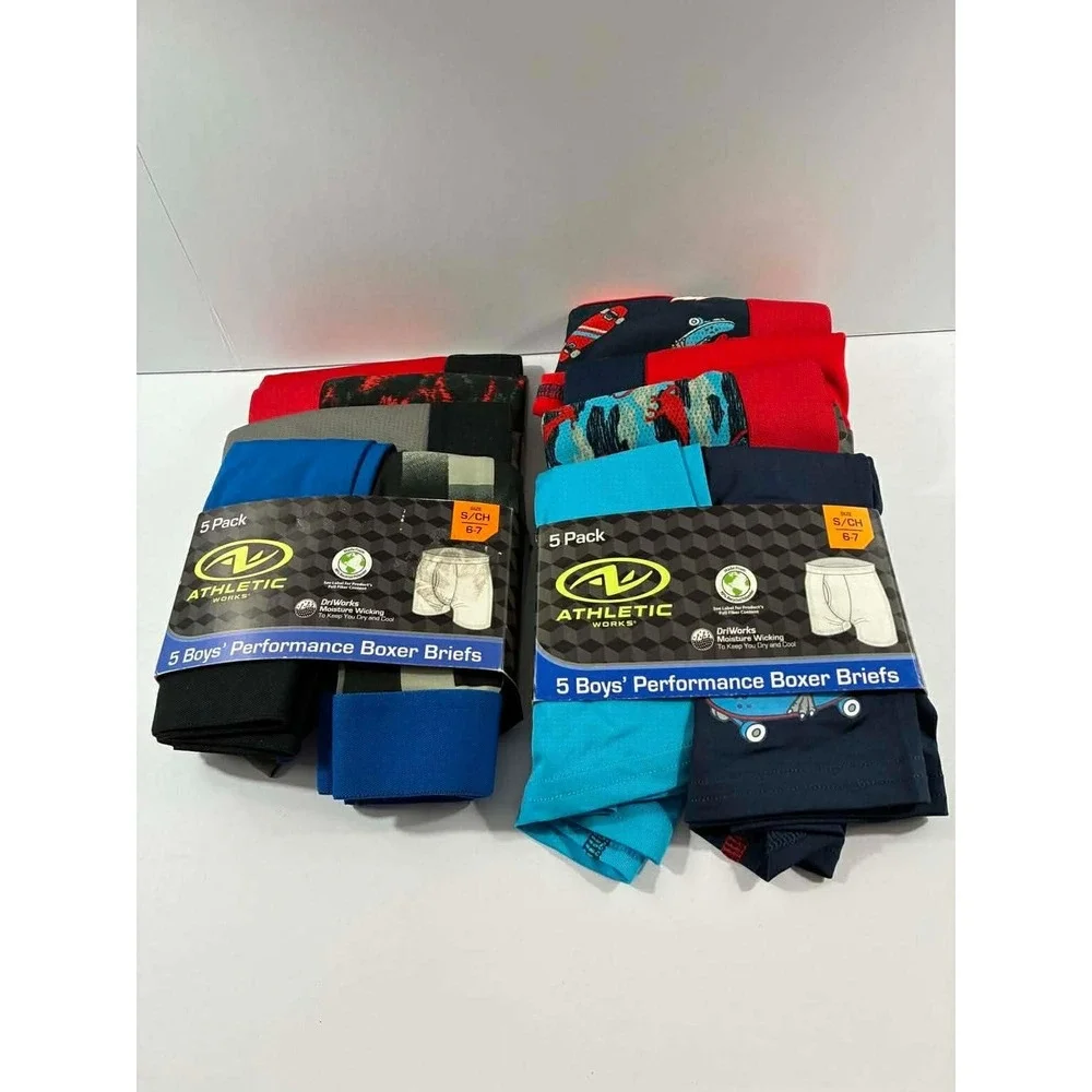 Athletic Works Boys 10 Pack Performance Boxer Briefs Size S/CH 6-7