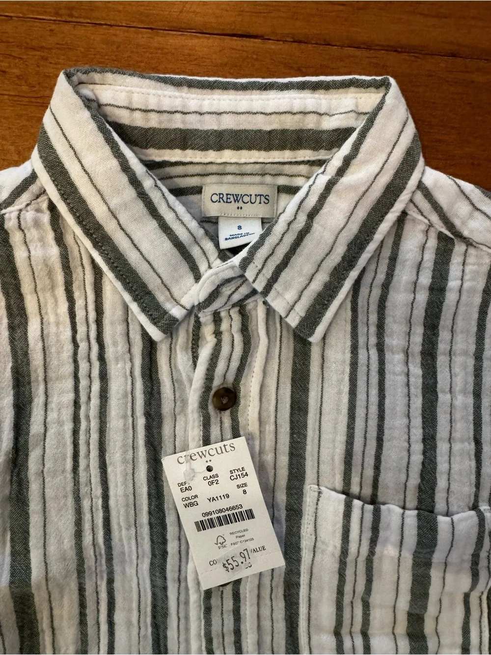 Crewcuts White and Olive Striped Button-Down Shirt
