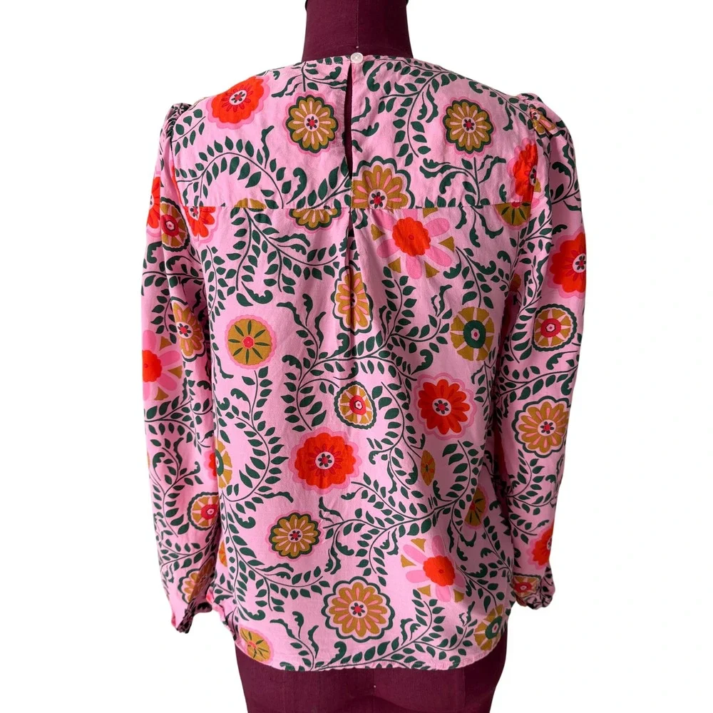 Boden Top Blouse Floral Print Easy Print Floral Pink size 4 Small
