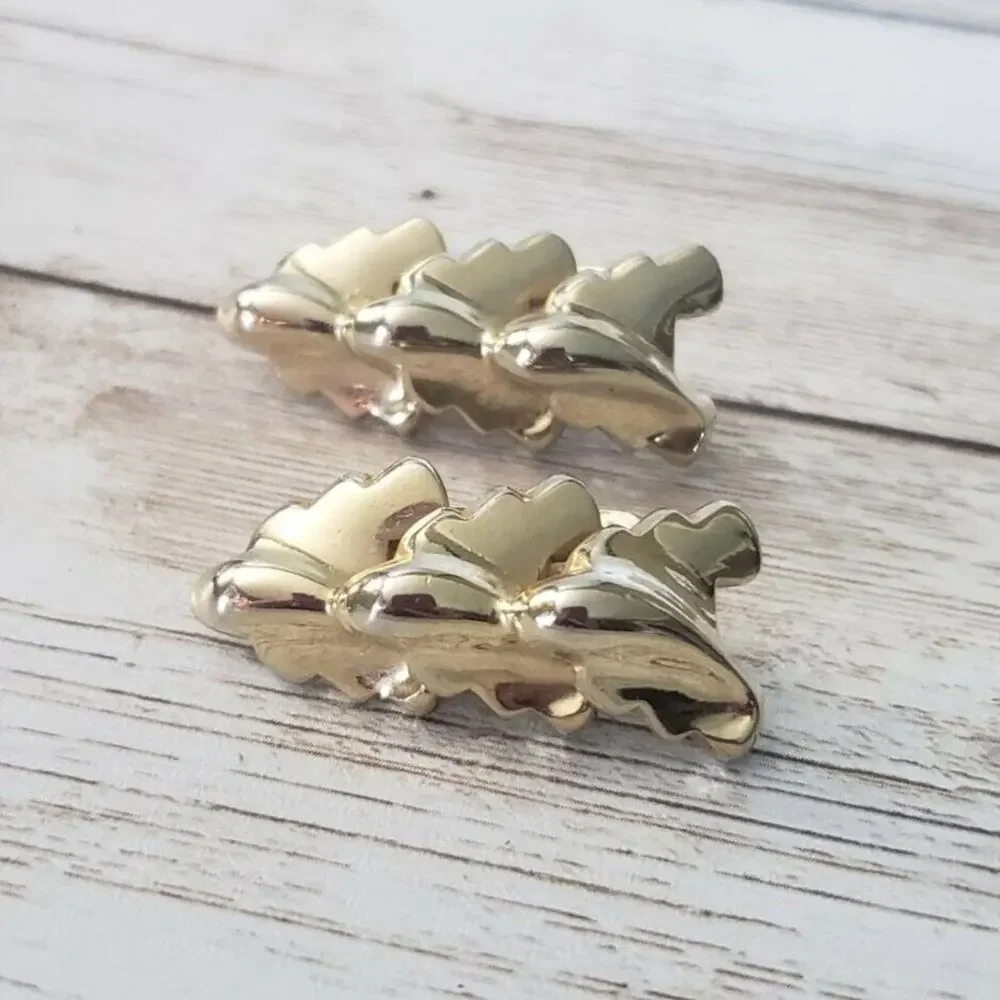 Vintage Clip On Earrings Large Light Gold Tone Stacked Design