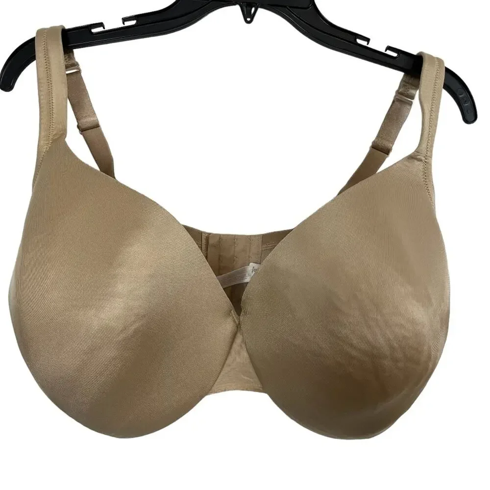 CACIQUE LIGHTLY LINED FULL COVERAGE Beige Tan Smooth Underwire Bra Satin 44DDD