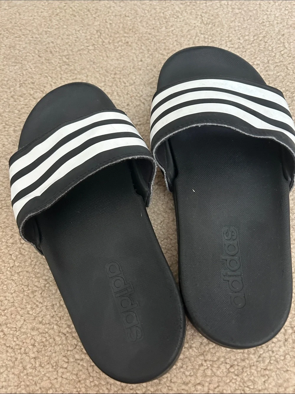 adidas Black Slide Sandals with White Stripes