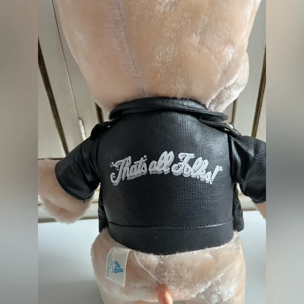 Vintage Warner Bros. Porky Pig Faux Leather Jacket 1994 Plush stuffed animal