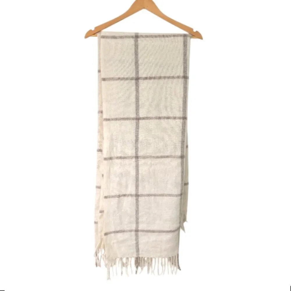 Vintage Barker Textiles 100% Wool Cream Plaid Throw Blanket 70
