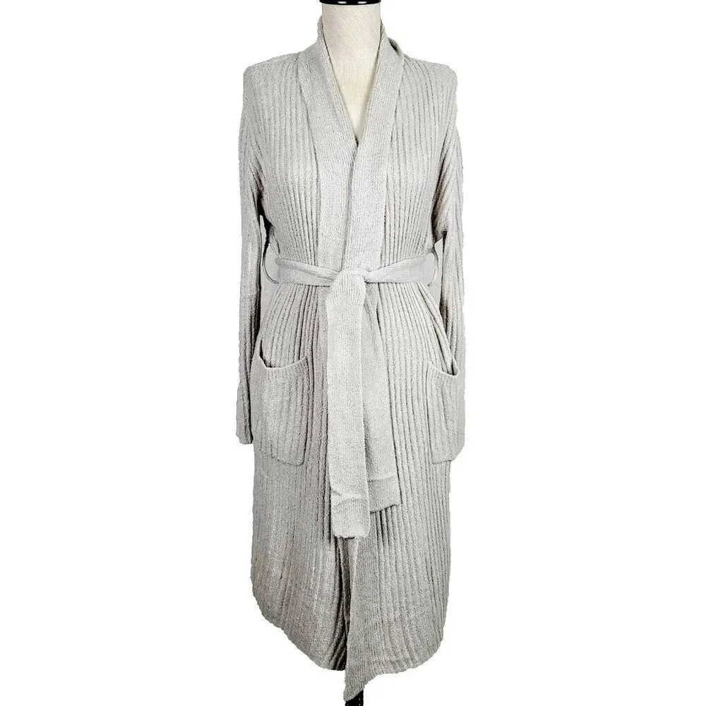 NEW Saranoni Robe S Beige Ribbed‎ So Soft Tie Waist Longline Wrap Lounge …