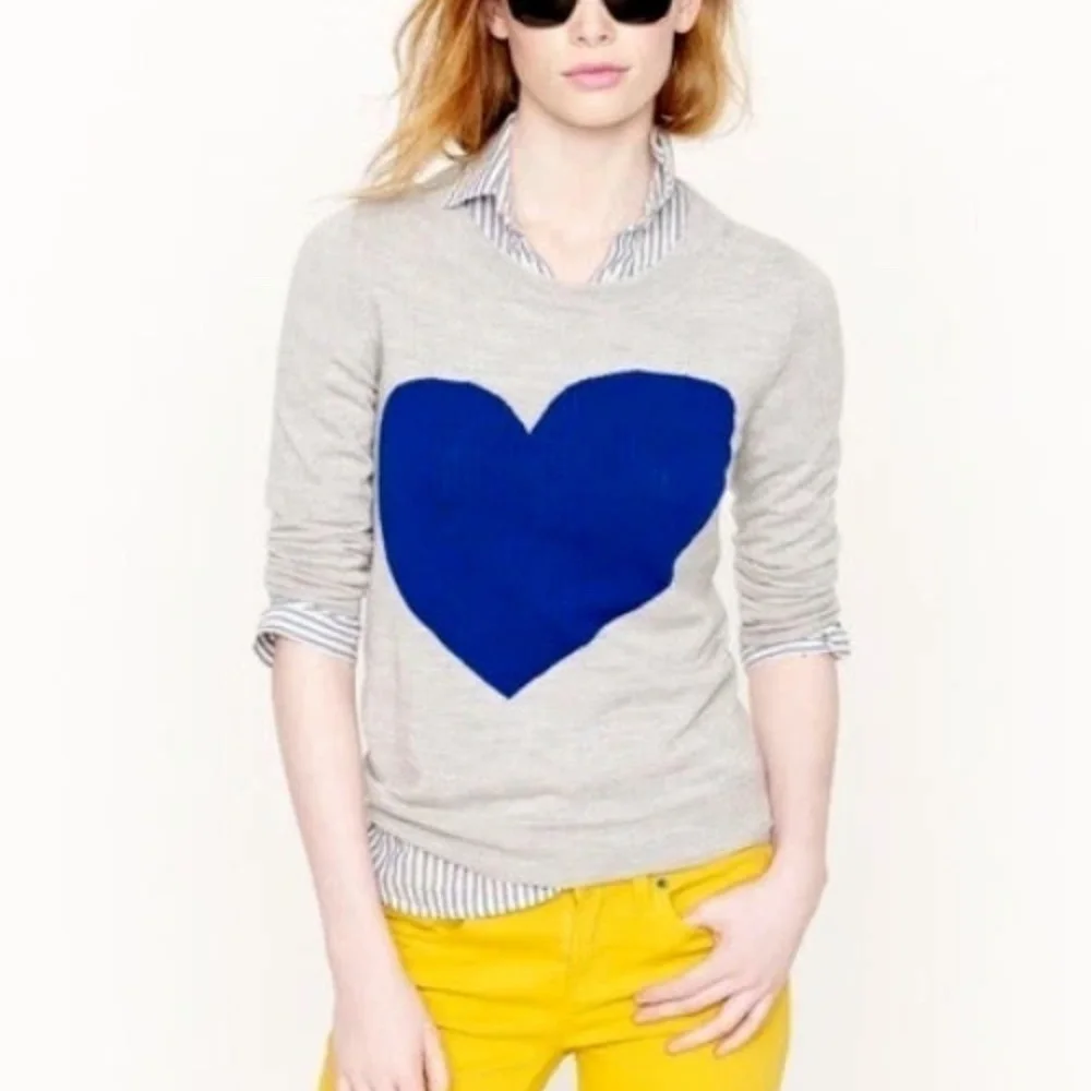 J. Crew Tippi Heather Gray Sweater with Navy Heart