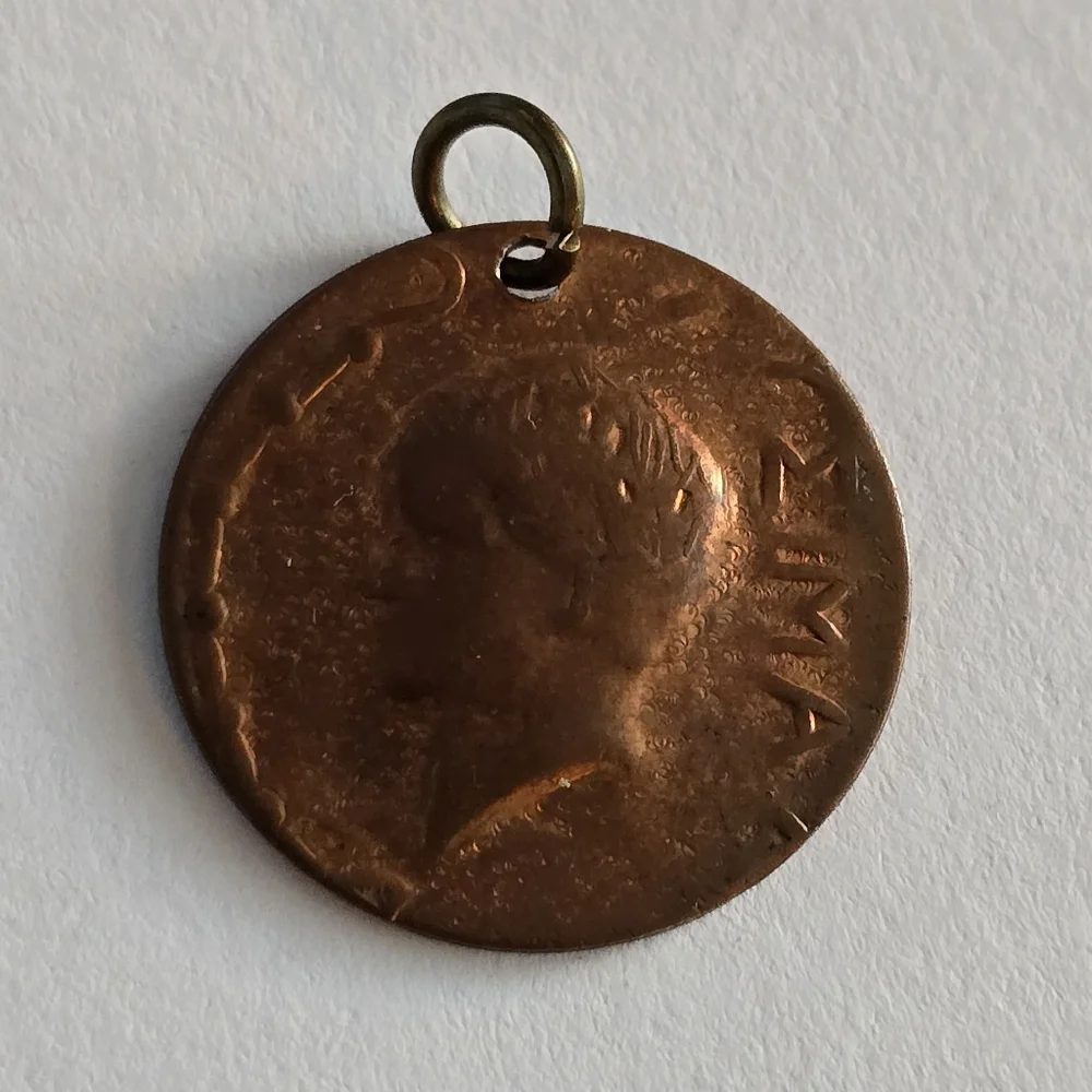 Vintage pendant copper tone numismatic charm jewelry faux coin