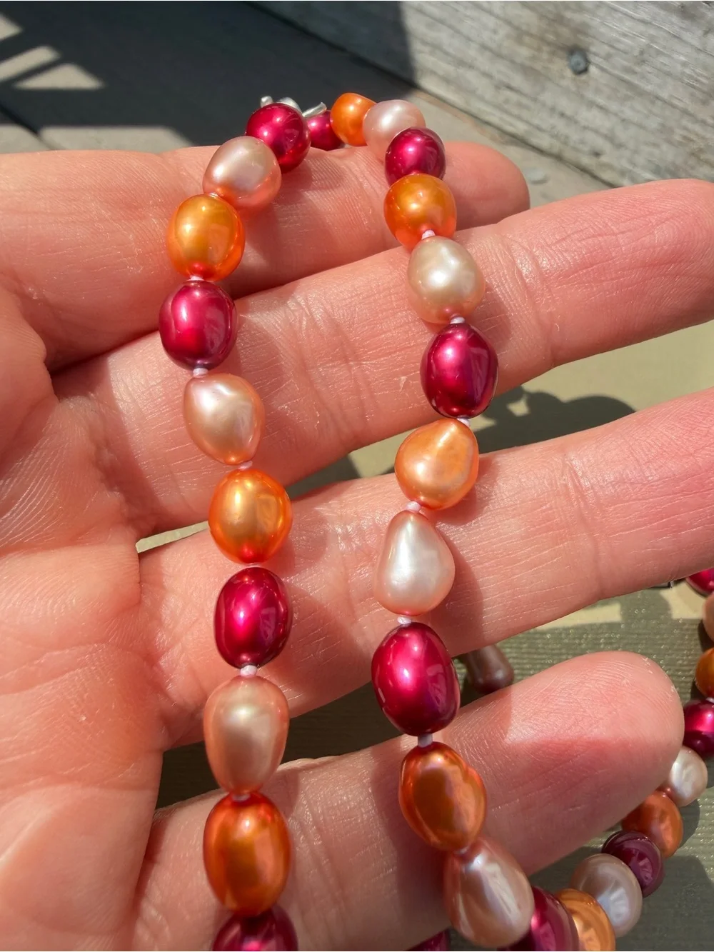 NWT Honora 17” red, orange, champagne dyed freshwater pearl necklace w/ 925!