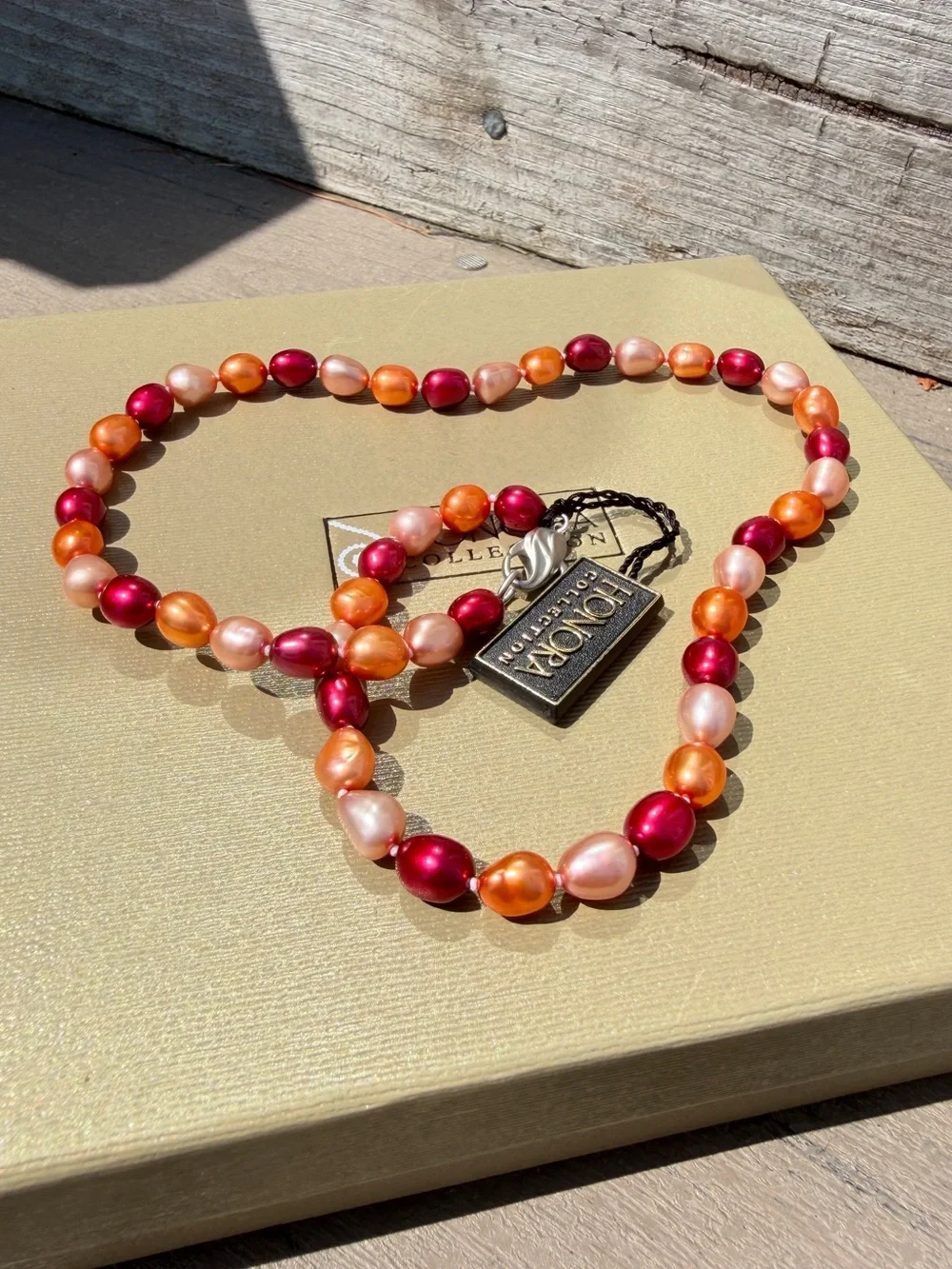 NWT Honora 17” red, orange, champagne dyed freshwater pearl necklace w/ 925!