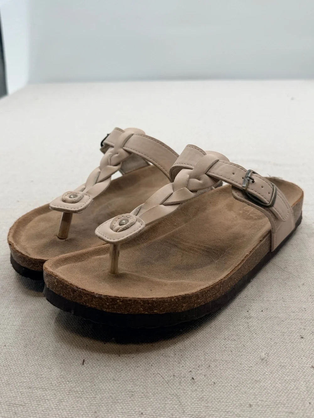 Women’s Neutral Braided Toe-Post Sandals - Beige