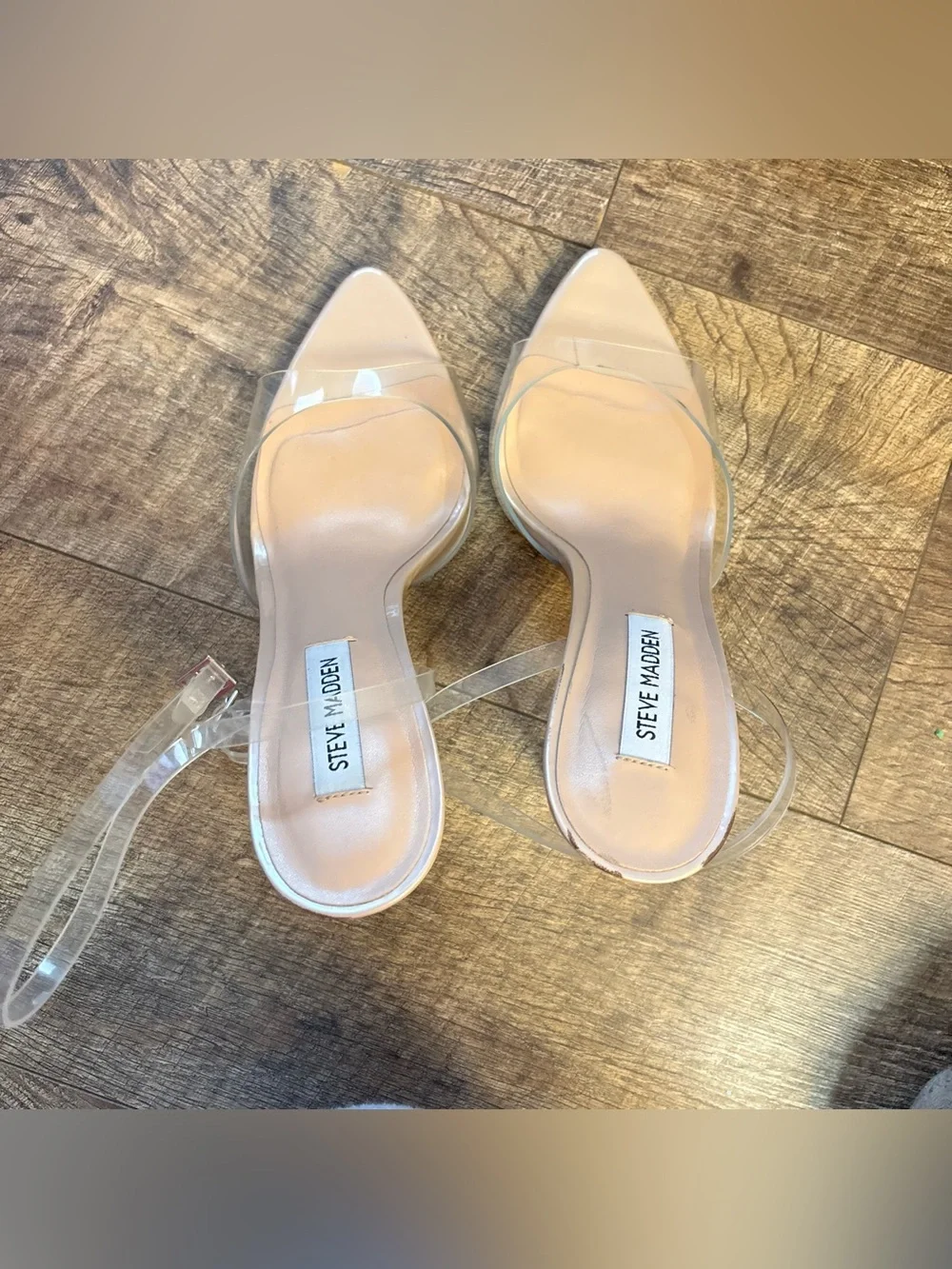 Steve Madden Clear PVC Strap Nude Insole Block Heel Sandals