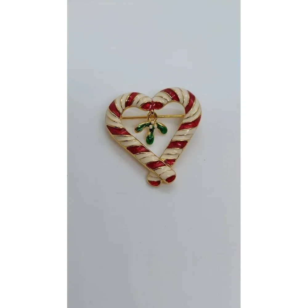 Vintage Robyn Rush candy cane‎ heart brooch