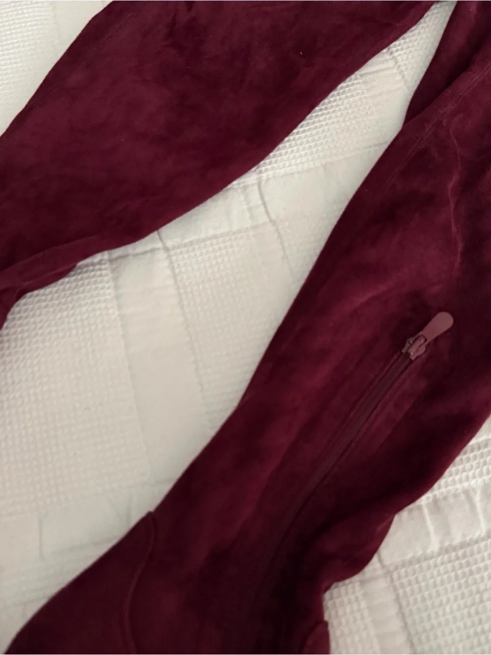 Laurence Faux Suede Over-the-Knee Boots Lace Back US 9 Burgundy Zip Closure