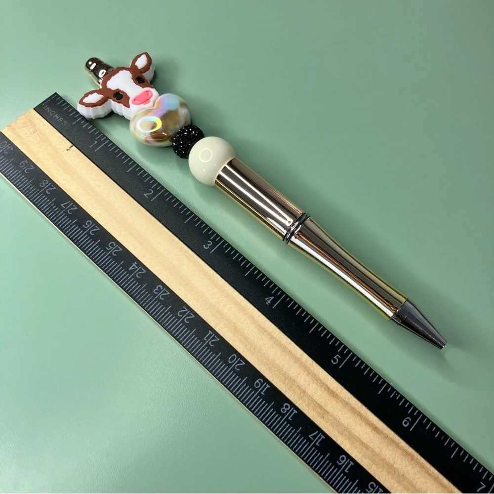 Cute Cow Handmade Beaded Pen with Heart Design