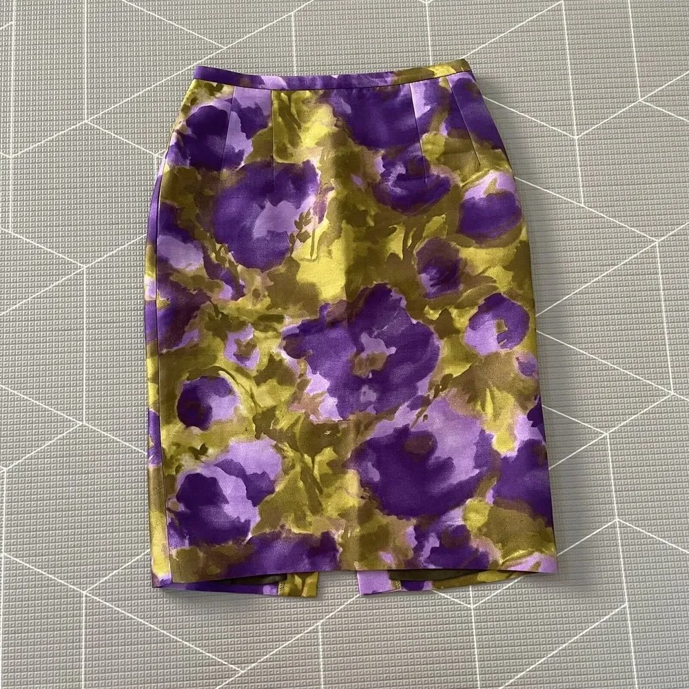 Michael Kors Silk‎ Wool Blend Pencil Skirt Sz 4 Gardenia Floral Print