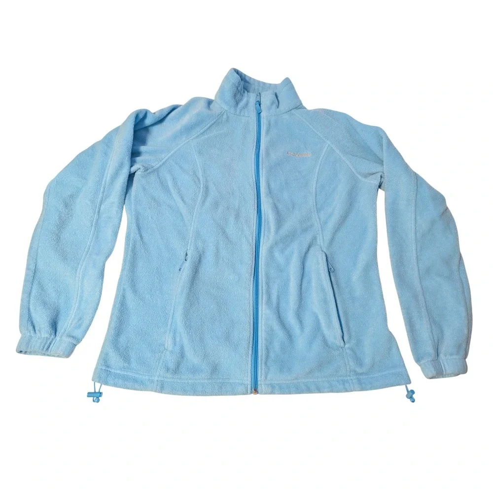 Columbia Womens Large Benton Springs Full Zip Fleece Jacket Light Blue Gorpcore