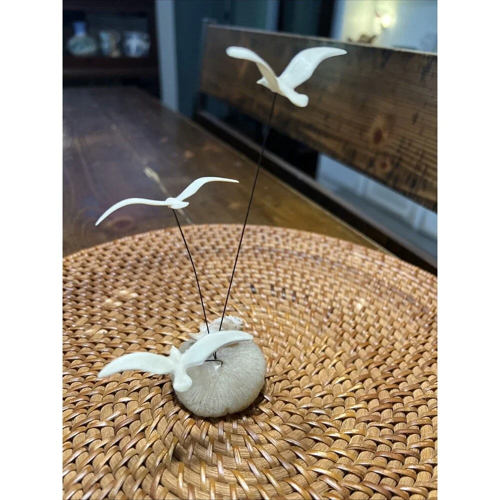 Vintage Seagulls In Flight Sculpture Design Gifts Flying Birds Wire Stems USA