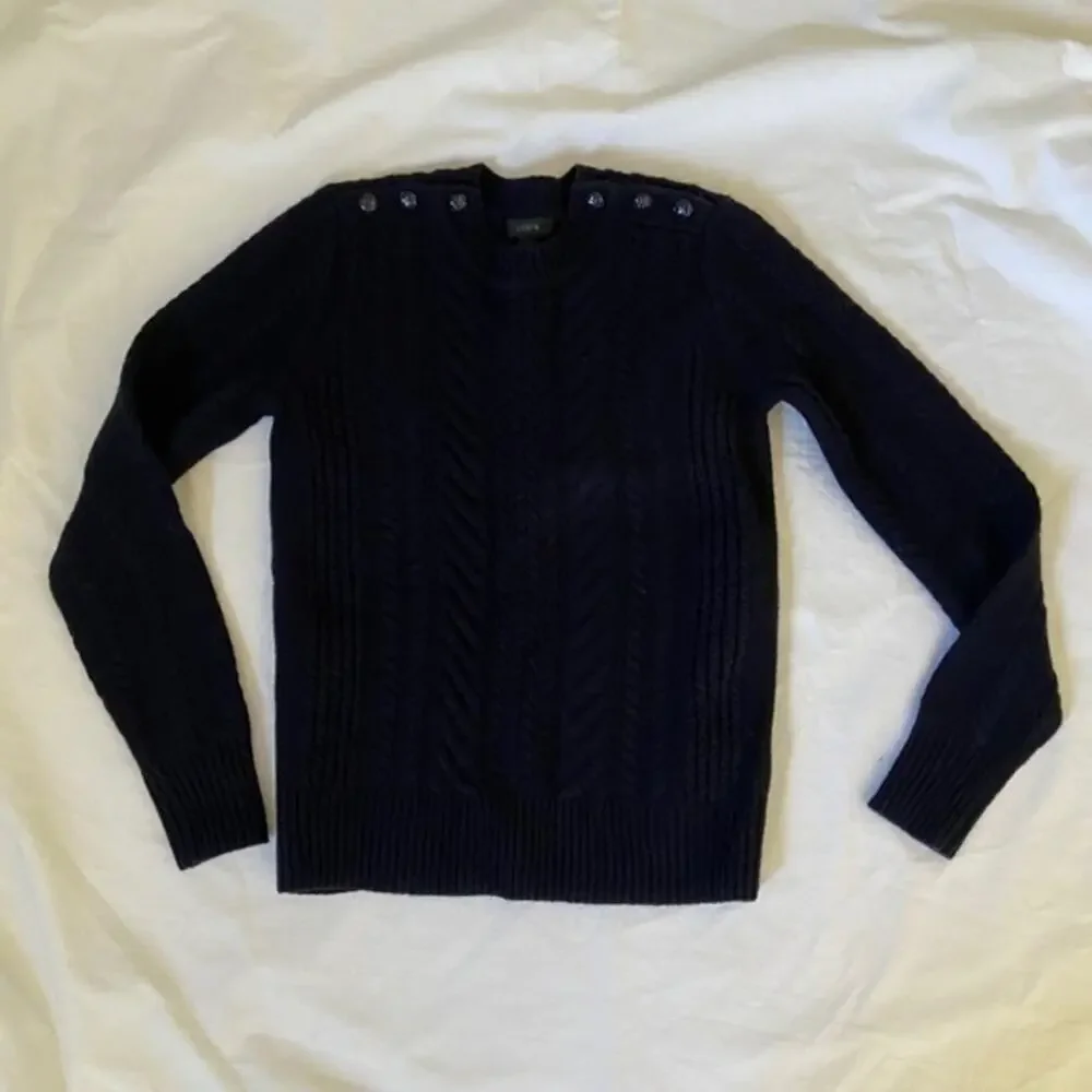 J Crew Wool Navy Blue Cable Knit Button Sweater xxs