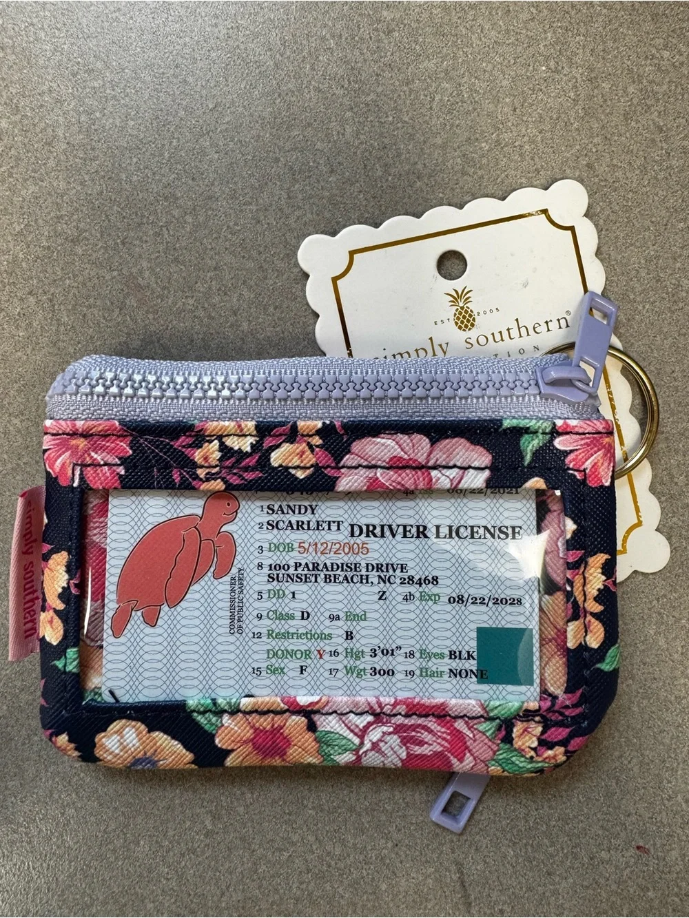 Simply Southern Navy Dark Blossom  Floral ID Pouch Zipper Coin Wallet