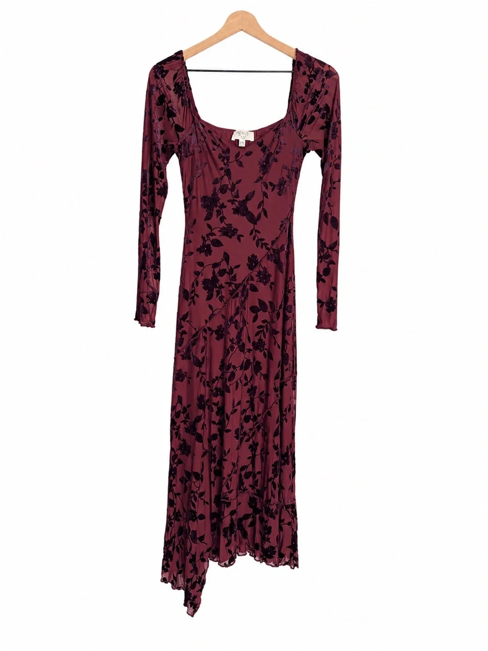 Row A Long Sleeve Burgundy Floral Maxi Dress XS