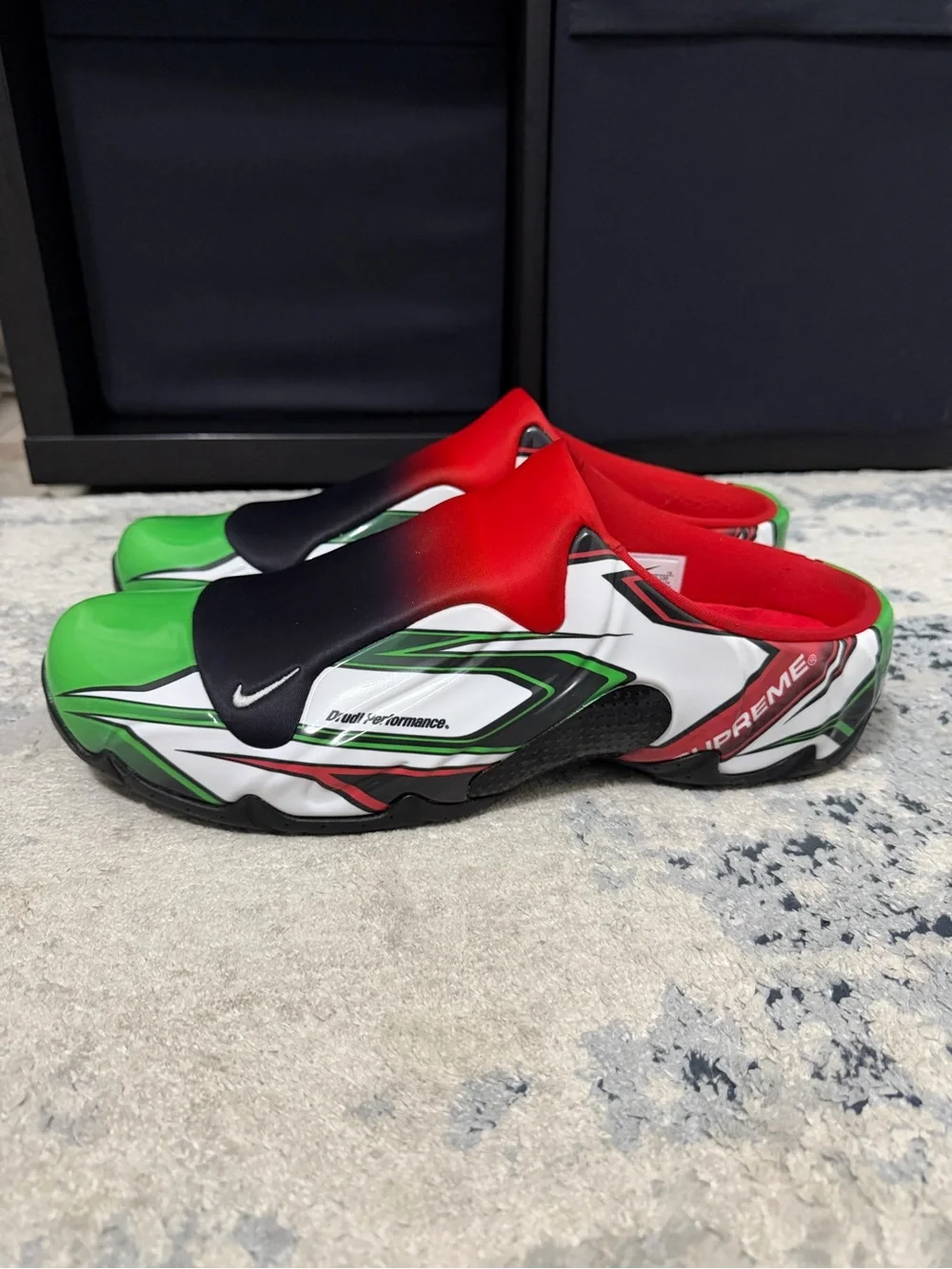 Supreme Drudi Performance Red Green Black Graphic Nike Clogposite
