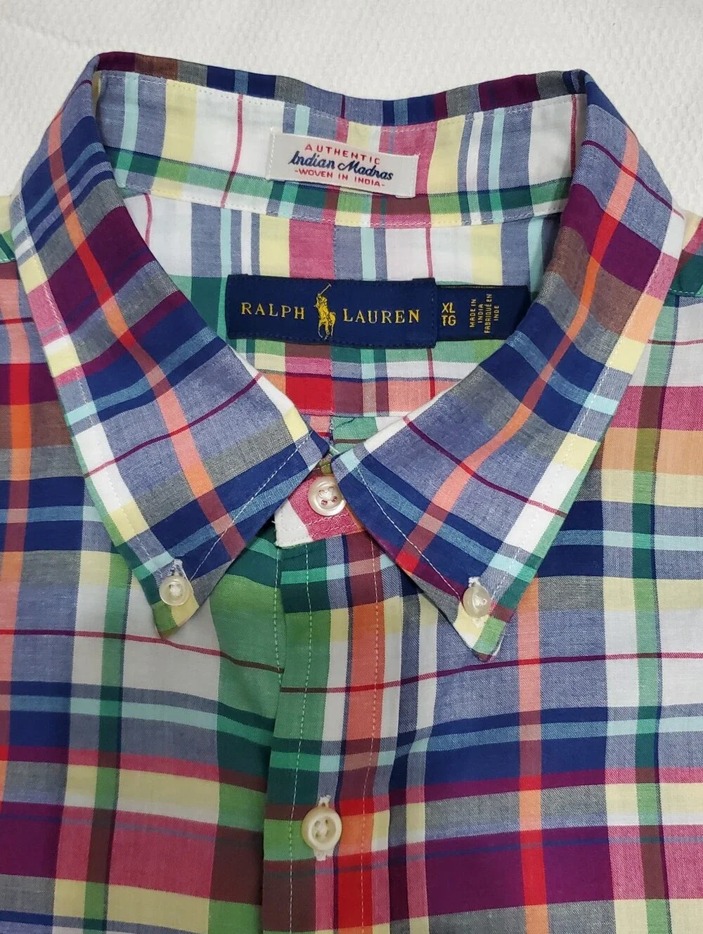 Ralph Lauren Indian Madras Short Sleeve Button Down Shirt Mens XL