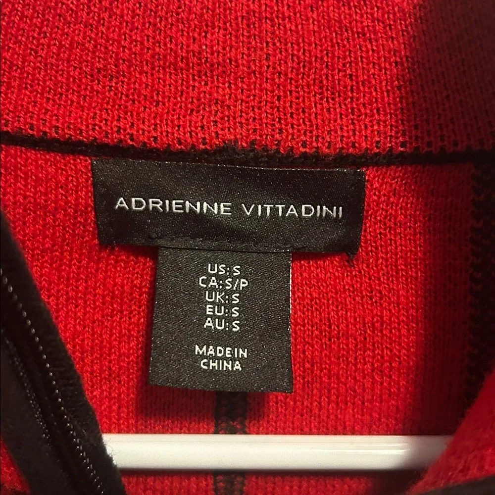 Adrienne Vittadini Buffalo Plaid Red/Black‎ Zip Cardigan Sweater Jacket Small