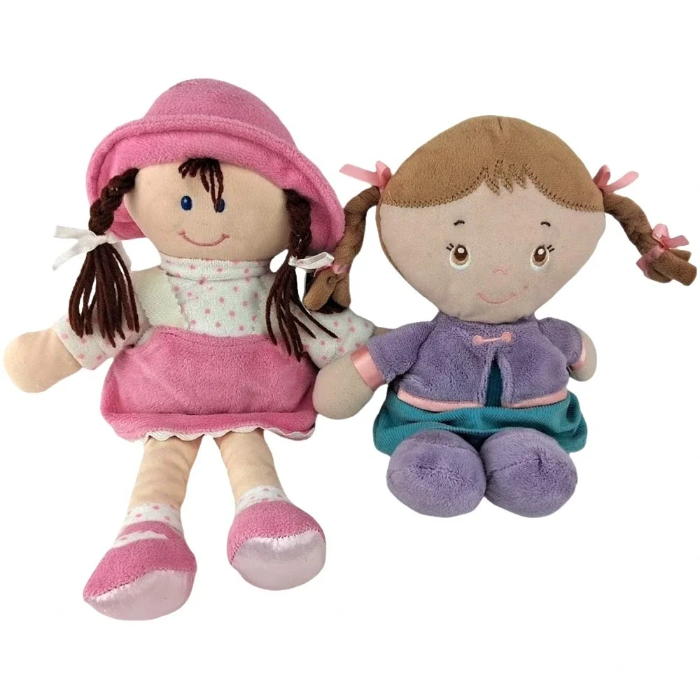 2 Plush Baby Girl Doll Toy Kids Preferred Purple Blue Pink Pig Tails Lot 12