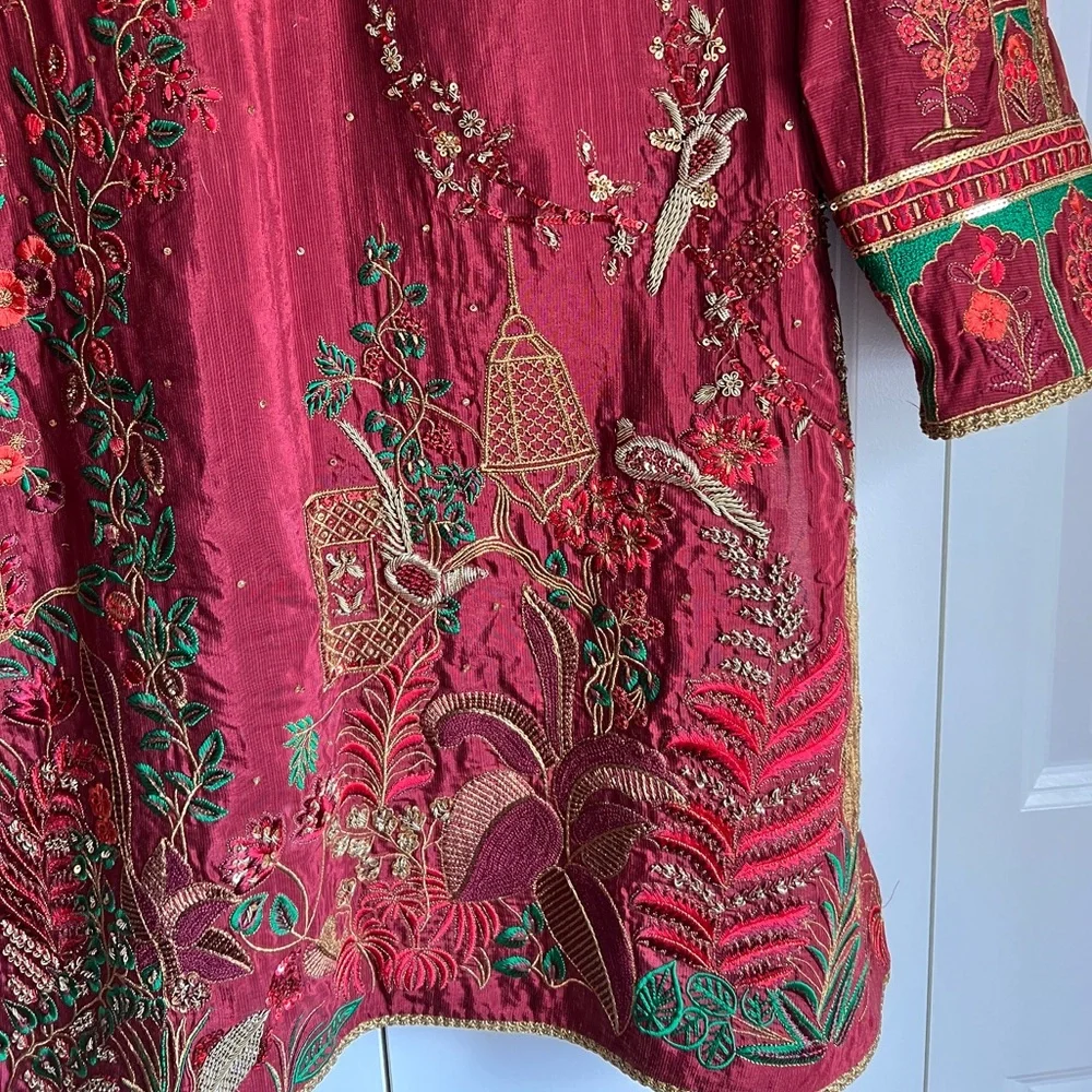 Pakistani Maroon Embroidered Formal Kurta Set | Pakistani Designer
