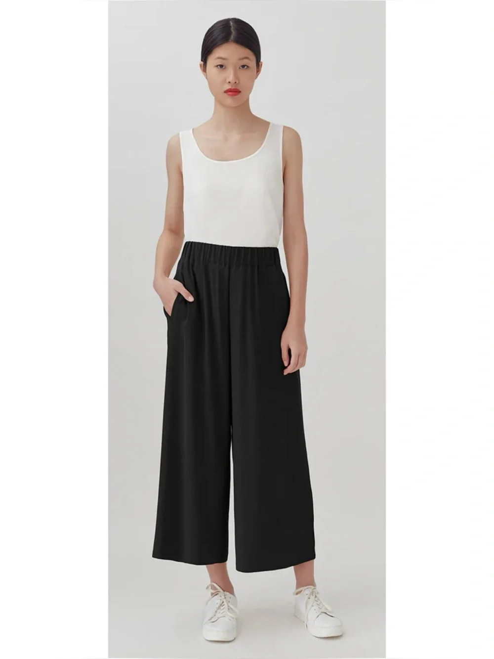 CUYANA - Washable Silk Wide-Leg Cropped Pant in Black Size XL