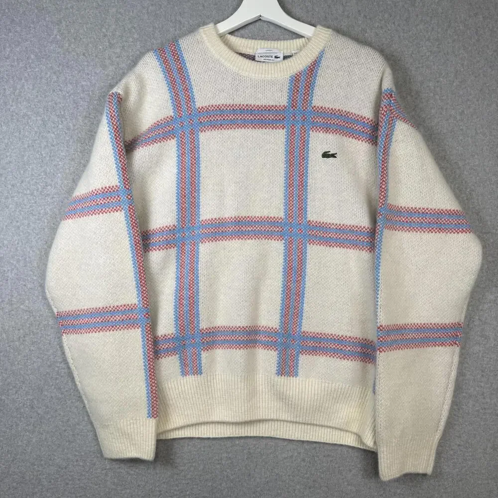 Lacoste Knit Men's Big Tartan Plaid Jacquard Crew Neck Sweater Unisex Medium