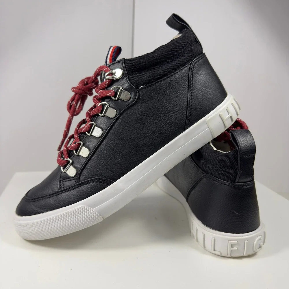 Tommy Hilfiger Jael Women Size 7 Black High Top Sneaker Boots TWJAEL Lace Up