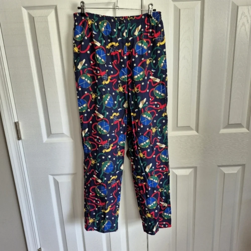 Vintage Talbots Fun Golf‎ Print Pants Navy Blue Cropped Rayon Women's Small
