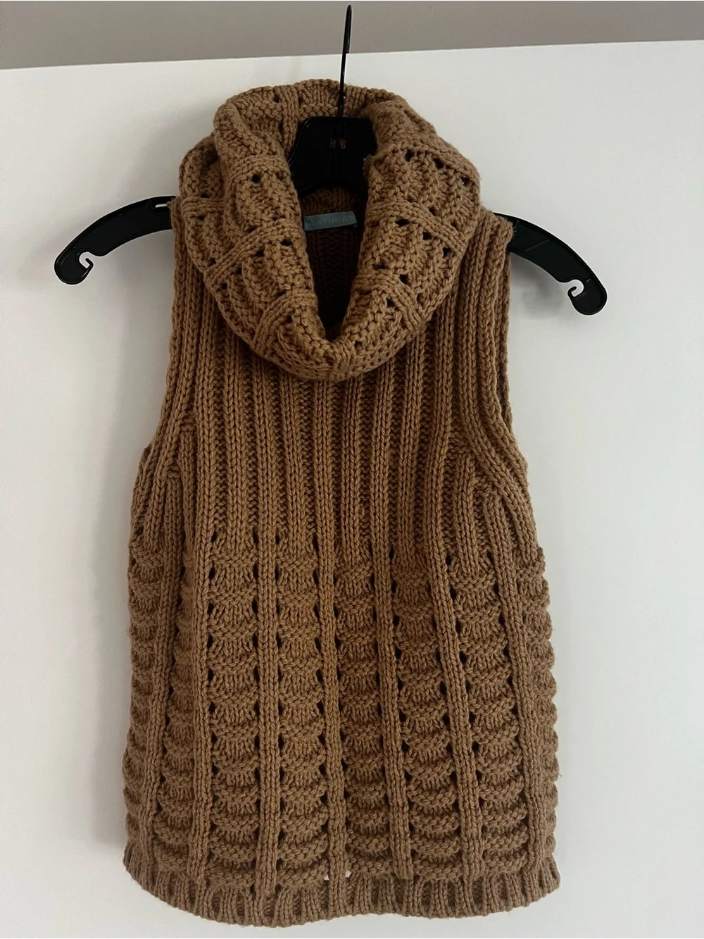 Sleeveless Cowl Neck Cable Knit Sweater - Brown