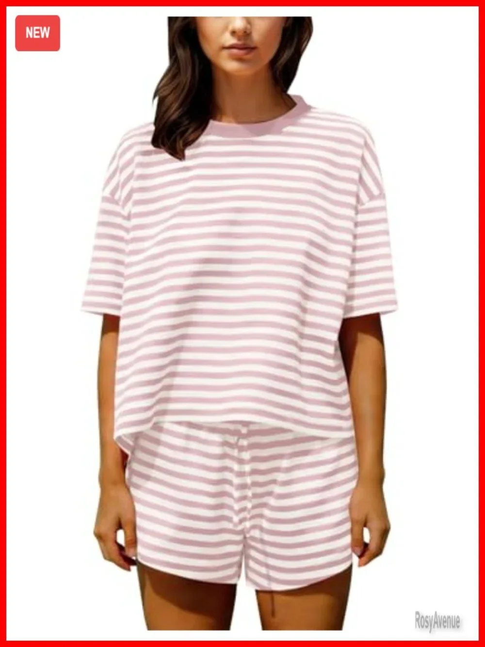 Women 2 Piece Striped Pajama Shorts Set Cotton Blend Lounge Outfits