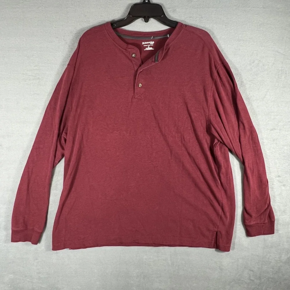 St. John's Bay Men's XXL Heritage Sueded Jersey Henley Shirt Long Sleeve Maroon